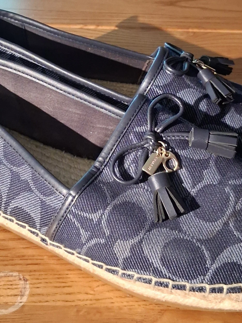 Coach Blue Signature Canvas Espadrilles with Tassel Accent